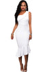Sexy White Single Shoulder Ruffle Party Dress